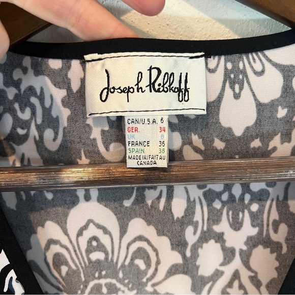 Joseph Ribkoff Y2K Faux Wrap Floral Blouse Clear Sequin Asymmetrical Hem - Picture 5 of 9